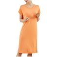 thumbnail image 3 of Feancey Women's Plus Size Nightgowns Cotton Casual Solid Color Nightshirts Short Sleeve Round Neck Sleep Dress Comfy Loose Pajama Dresses Today's Sales Clearance Orange 4XL, 3 of 9
