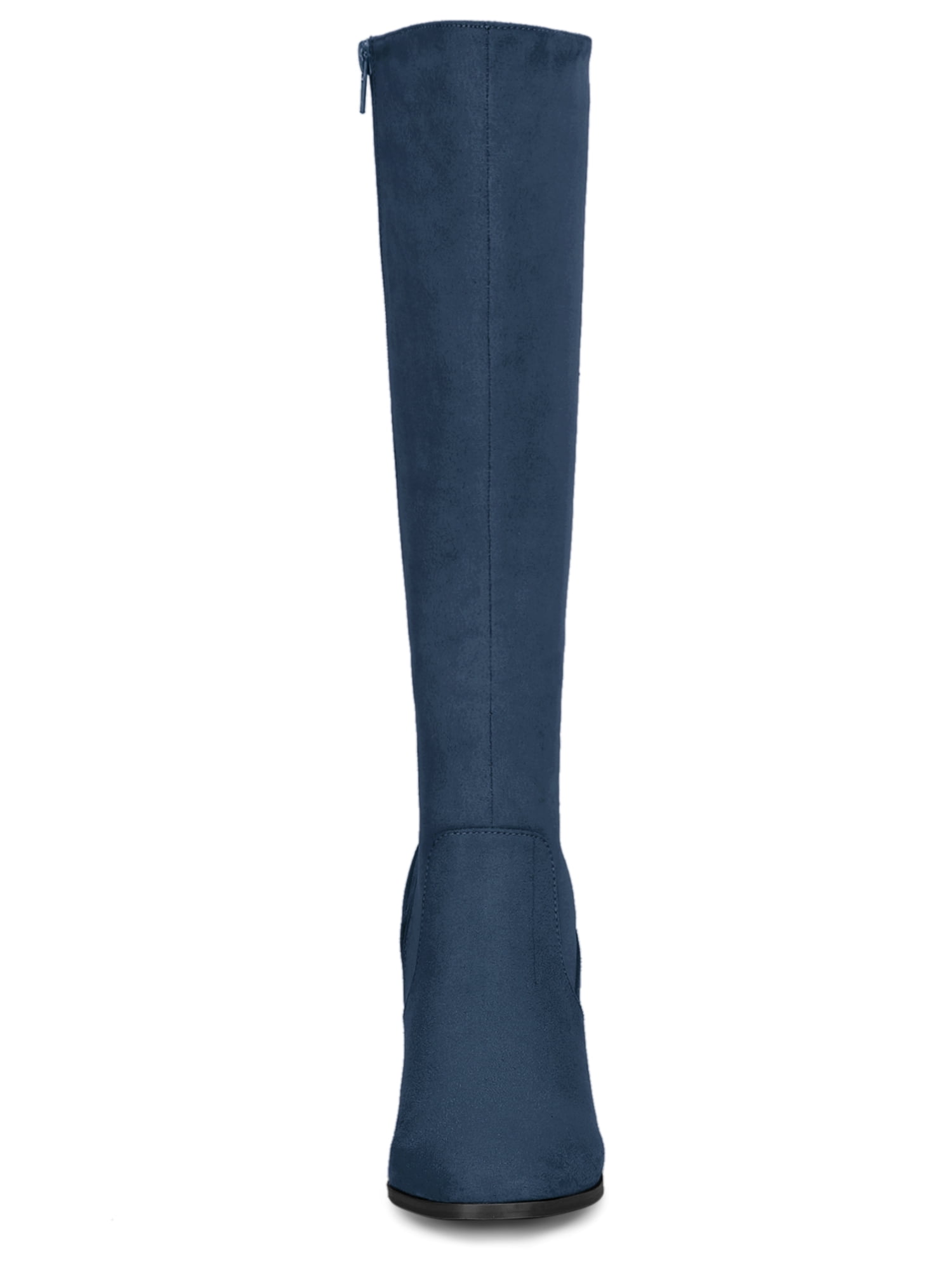 DARING DIVA Women's Stylish Side Zipper Chunky Heel Knee High Boots Navy Blue 6