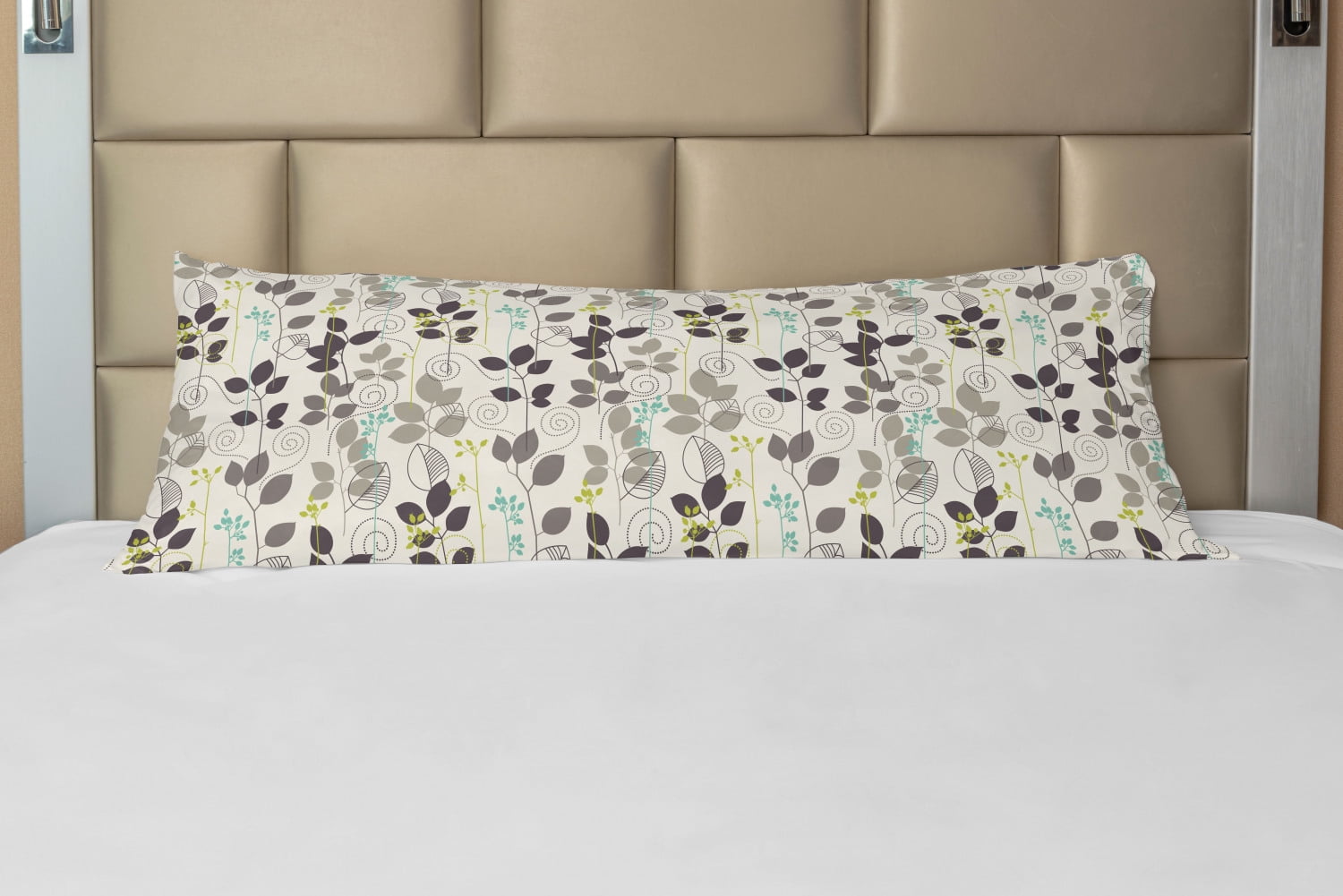Floral Body Pillow Case Cover with Zipper, Doodle Leaves Earthen Toned