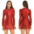 thumbnail image 2 of MSemis Women Oil Glossy Sheer Micro Mini Dress Tight Pencil Short Dress, 2 of 8
