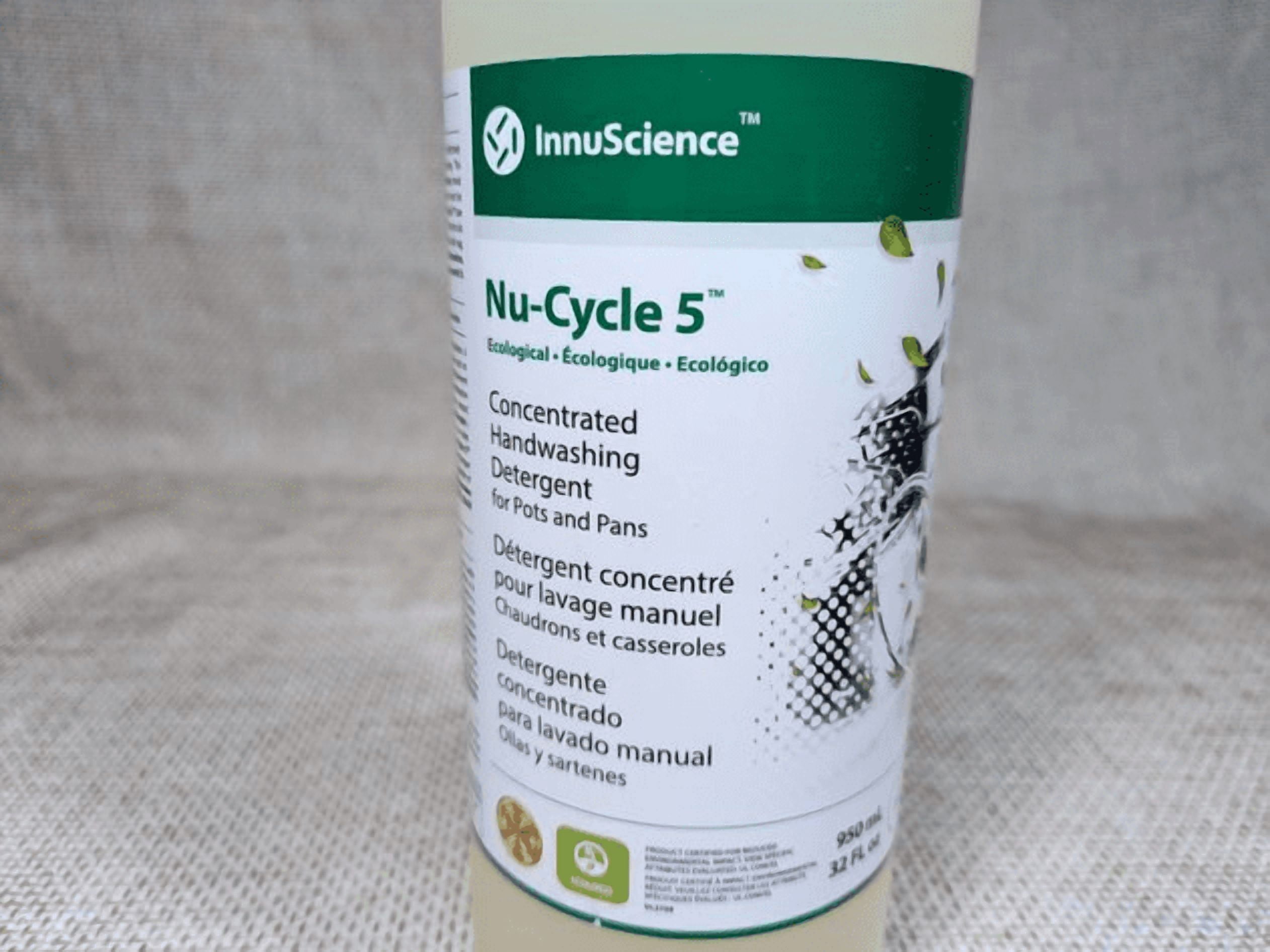 InnuScience Nu-Cycle 5 Eco Dishwashing Liquid Detergent 950ml Biodegradable - 32 oz -Case Of 6