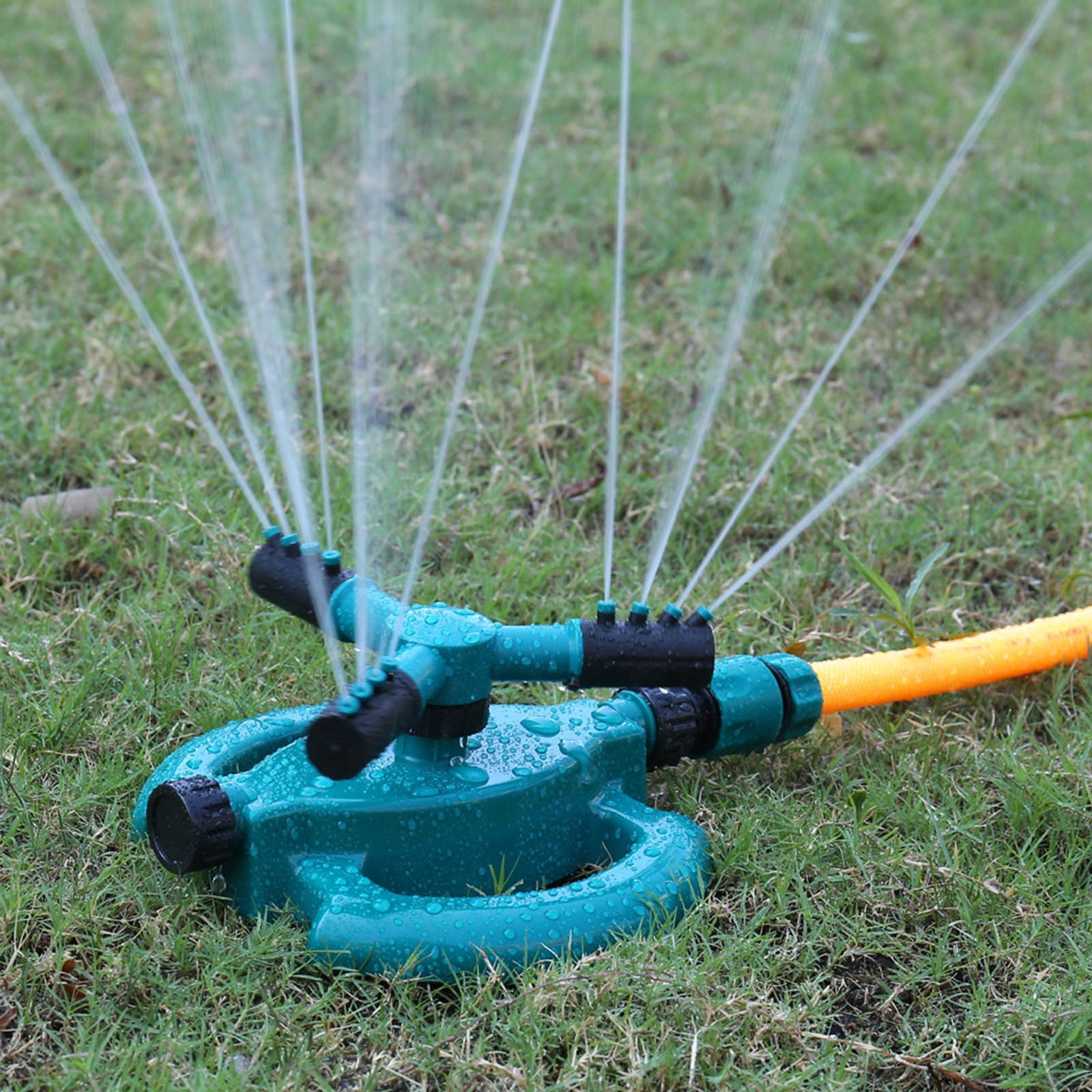 360 Degree Rotating Garden Sprinkler - Automatic Adjustable Lawn Water Sprinkler System with 6-8M Spray Range, Plastic Hose Irrigation for Yard, Grass & Plants (10.04x8.27x3.74in, Green)