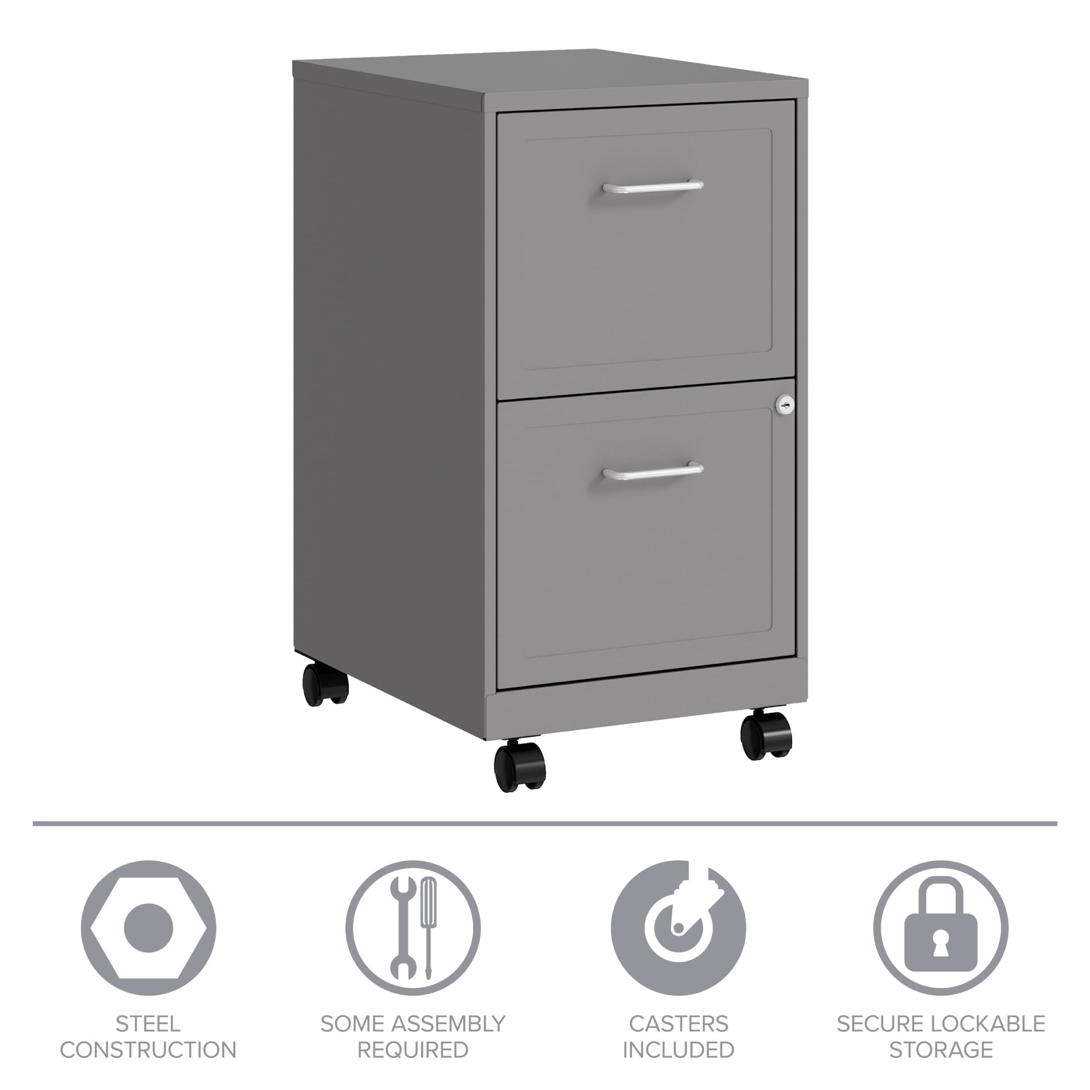 Space Solutions 18" Deep 2 Drawer Mobile Letter Width Vertical File Cabinet, Silver
