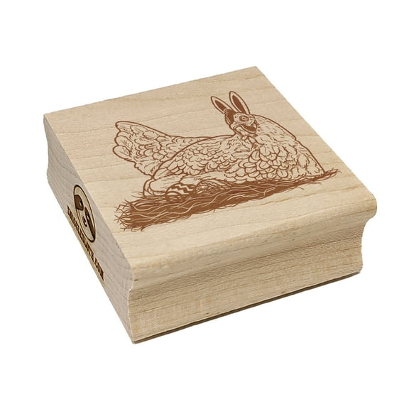 Easter Bunny Hen Laying on Eggs Holiday Chicken Square Rubber Stamp Stamping Scrapbooking Crafting - Small 1.25in