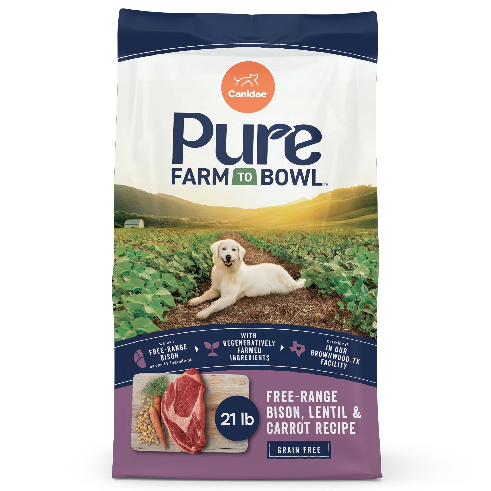 Canidae Pure Farm To Bowl Free-Range Bison Lentil & Carrot Recipe Dog Food 21 lbs.
