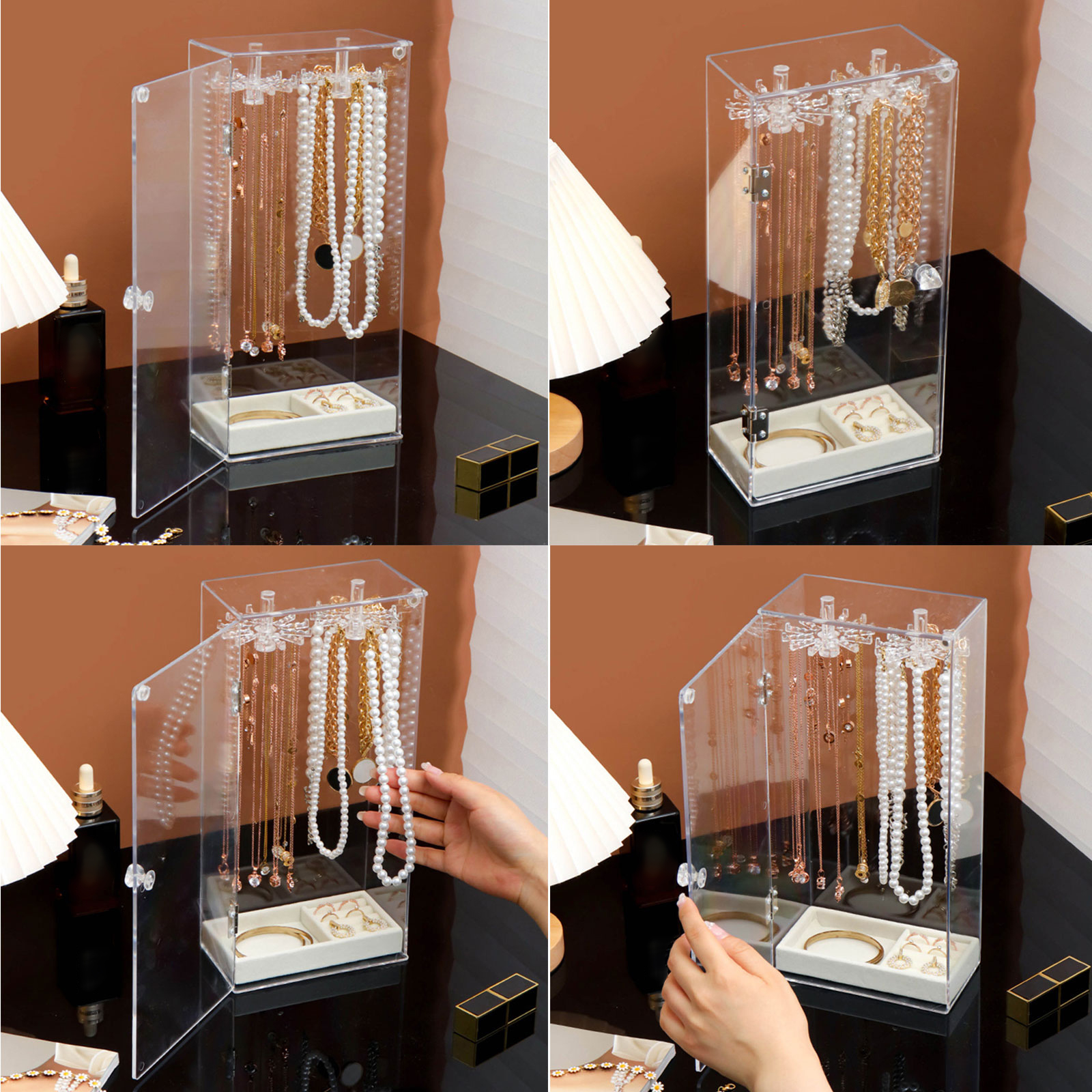Bracelet Necklace Display Stand Clear Acrylic Hanging Jewelry Holder Dustproof Jewelry Organizer Desktop Storage Box
