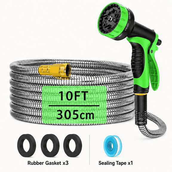 Durable 14mm 10FT garden hose with multi-scenario nozzles, hose connectors, ergonomic car wash nozzles and accessories. This flexible car wash hose and multifunctional car cleaning tool is suitable f