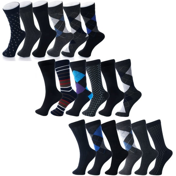 Alpine Swiss 18 Pack Mens Cotton Dress Socks Mid Calf Argyle Pattern Solids Set
