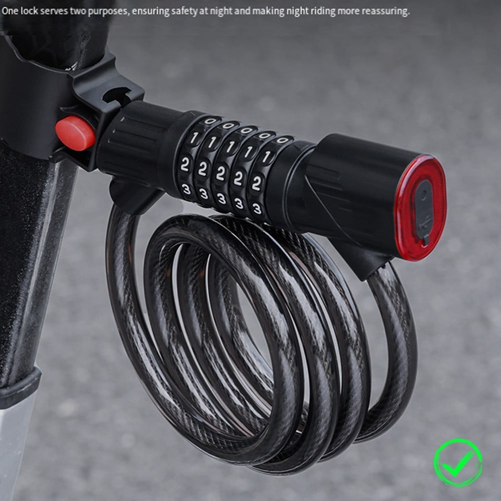 CENL Smart Bike Lock with LED Tail Light - 5-Digit Code, 1.2m Steel Cable