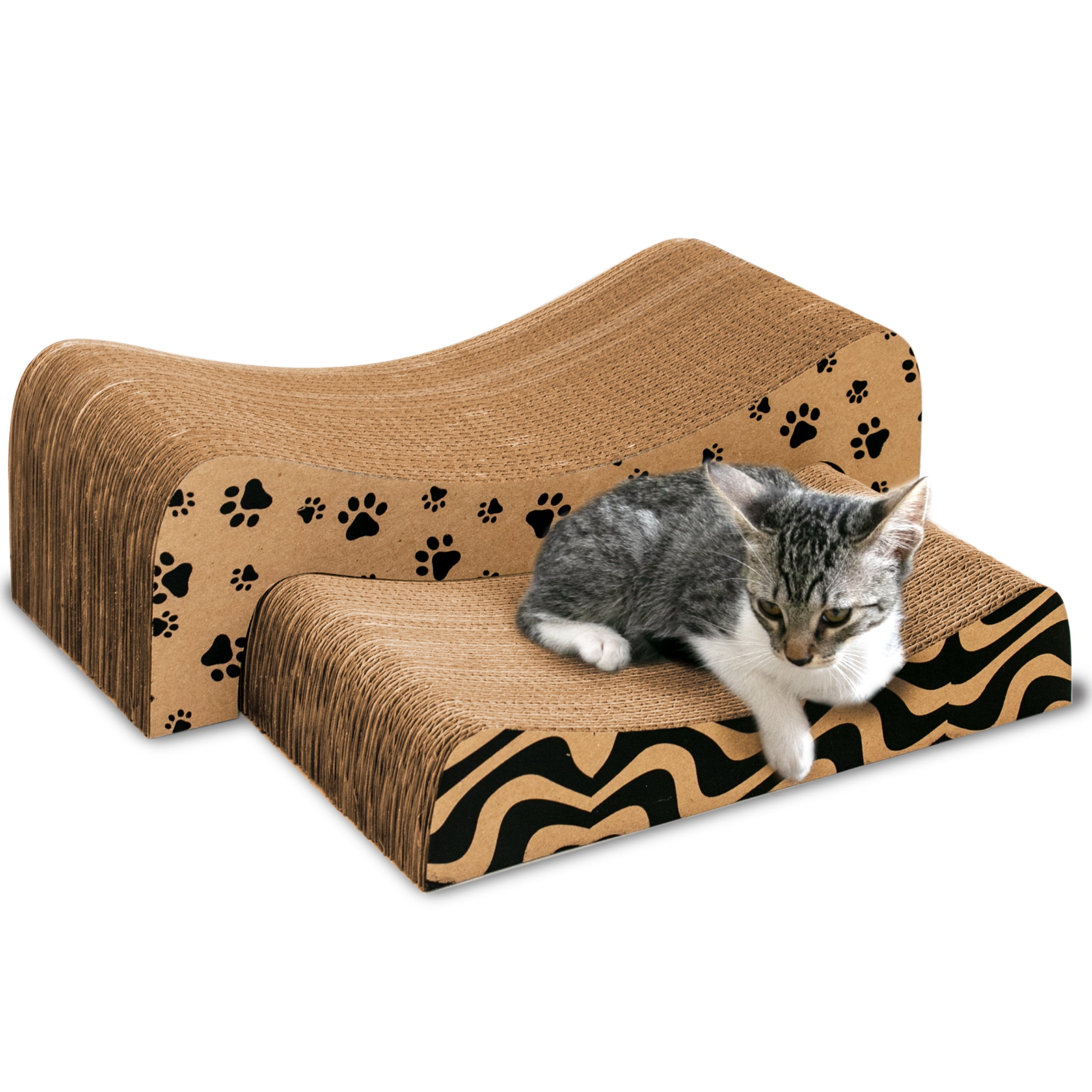 Cardboard Cat Scratcher with Solid Wood Frame are More Durable 5 in 1 Cat Scratchers for Indoor Cats of Small Medium Size. Reversible Cat Furniture Cat Scratcher 