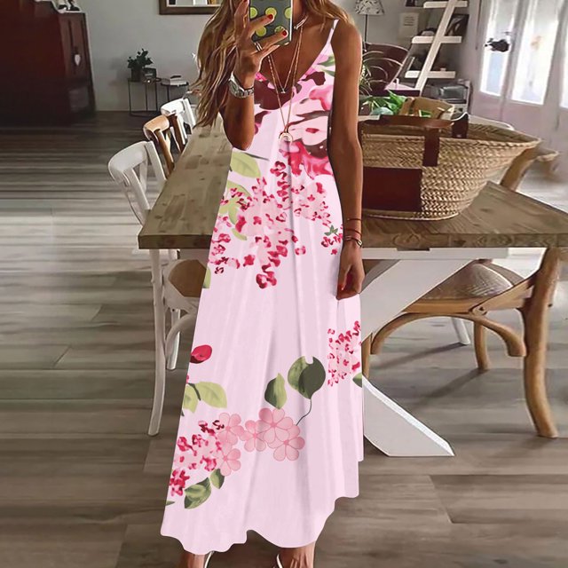 Drppepioner Robes Femmes Été Robes Décontractées Sans Manches Imprimé Floral Tournesol Rose 8(L)