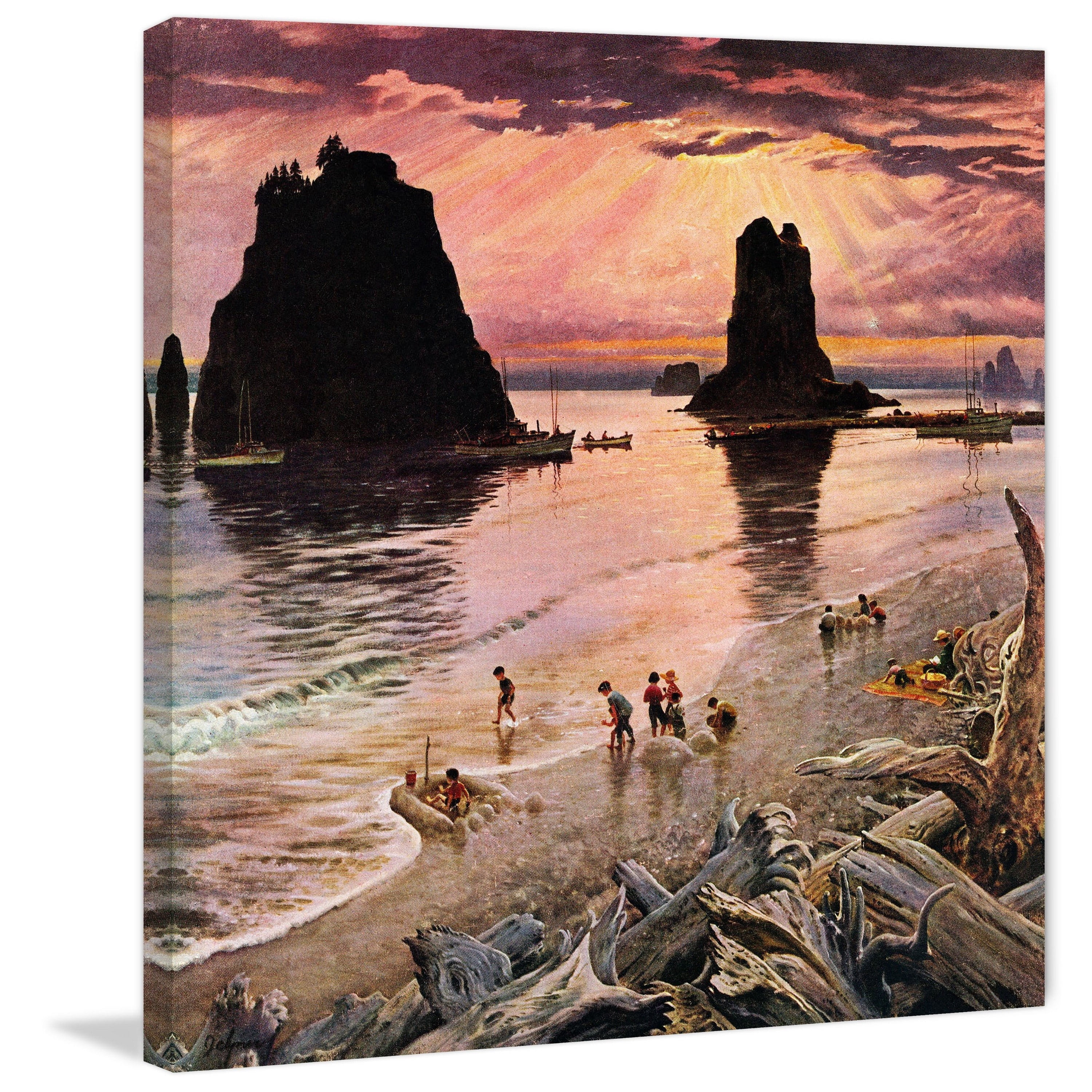 "The Beach at Dusk" Painting Print on Wrapped Canvas