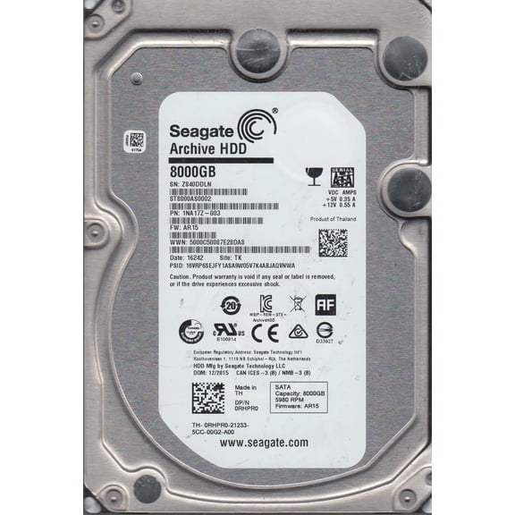 ST8000AS0002, Z84, TK, PN 1NA17Z-003, FW AR15, Seagate 8TB SATA 3.5 Hard Drive