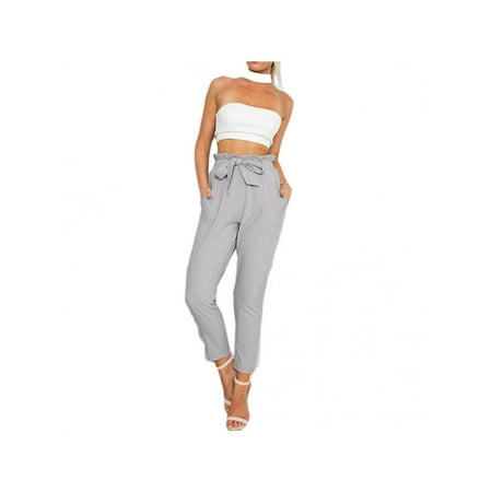Women Trousers - Babula Women Bow Tie Lace-Up High Waist Pants Trousers