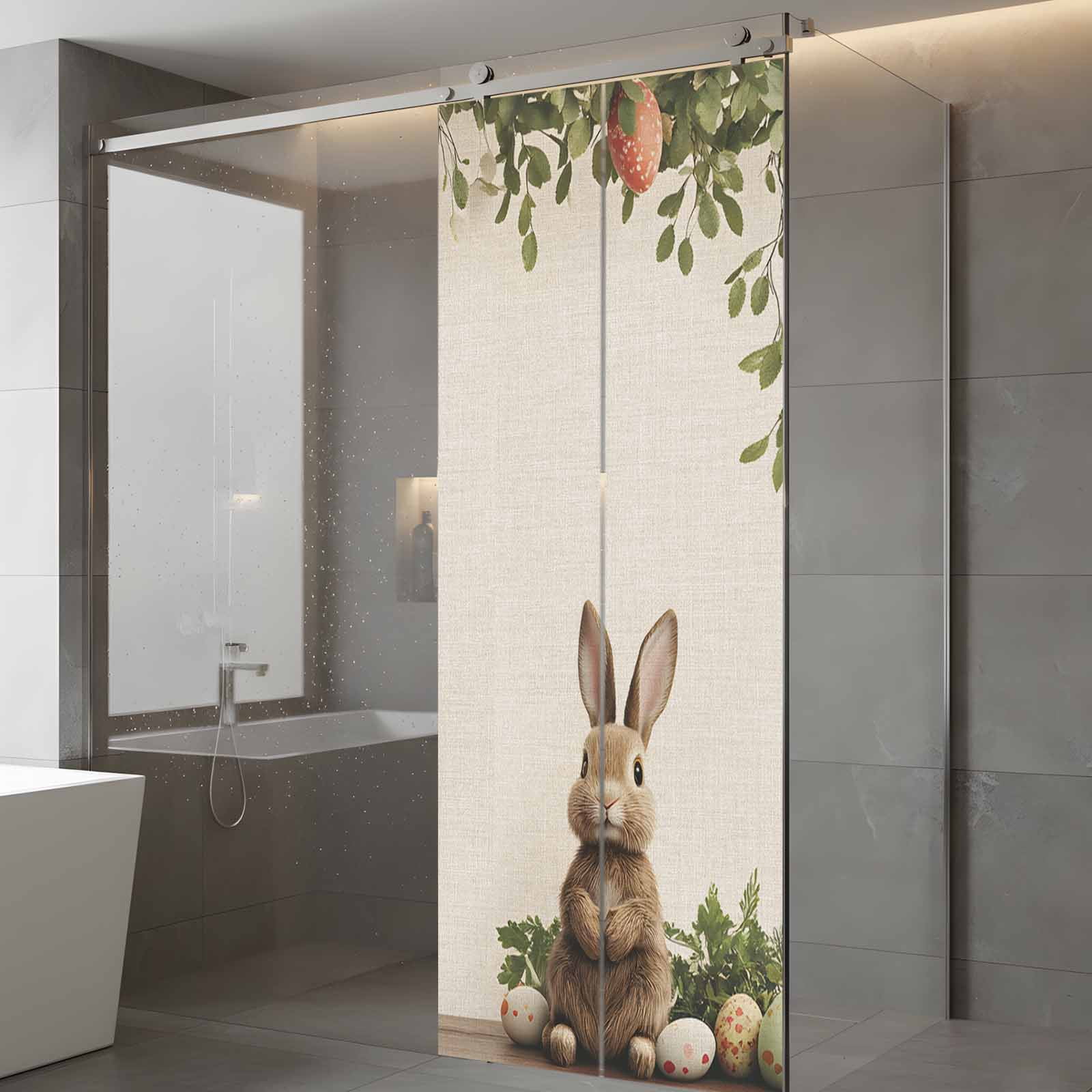 Easter Bunny Window Privacy Film, Eggs Basket Frosted Glass Window Clings Static Cling UV Heat Blocking Reusable Door Sticker for Bathroom 23.6 x 59 Inch