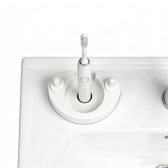 4.3" Electric Toothbrush Stand - Universal Bathroom Organizer & Charging Dock Rack for Countertop Storage, Fits Most Electric Toothbrushes (White)