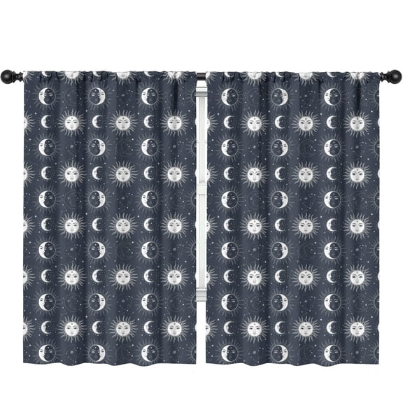 Sun and Moon Gothic Pattern Insulated Teens Curtains Set Of 2, Bedroom Essentials, Toddler Room Decor 52"x84"