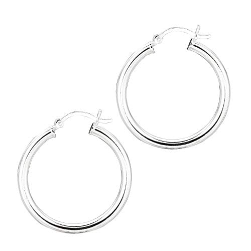 JewelStop 925 Sterling Silver Hoop Earrings - 25 mm (0.98 Inch.) X 3 mm (0.12 Inch.)