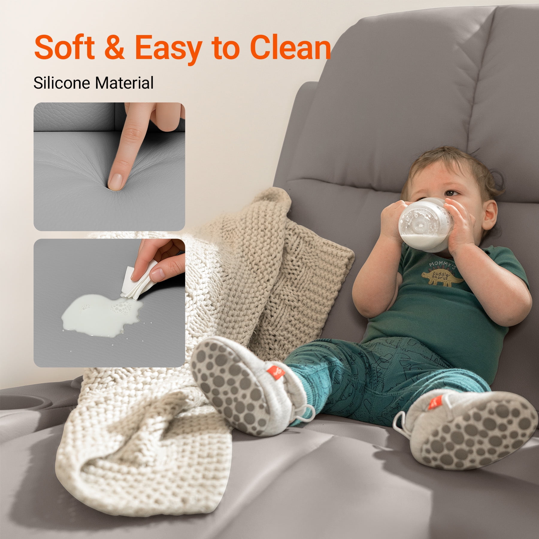 MAMAZING Nursery Rocking Chair Swivel Glider Oversized Recliner with Pockets Electric Power Baby Nursing Chair Gray