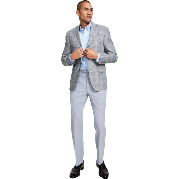 Michael Kors Mens Classic-Fit Linen Plaid Sport Coat Blazer Black White 38R
