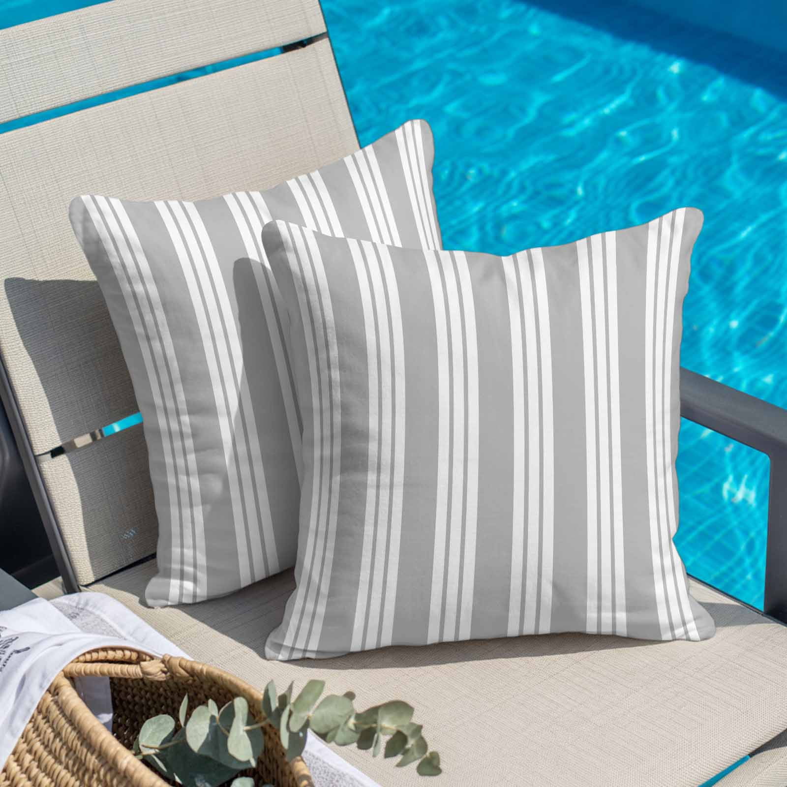 Throw Pillow Covers, Striped Grey 26x26 Pillow Covers for Couch/Sofa/Bed, Farmhouse Line Stripes Classic Decorative Square Linen Cushion Pillowcase for Home Decor