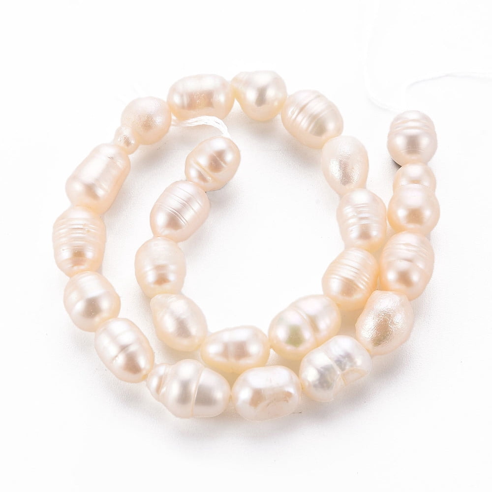 10Strand Natural Cultured Freshwater Pearl Beads Strands Rice Seashell Color 7~9x6~7mm Hole: 0.5mm about 22~23pcs/strand 7.09''(18cm)