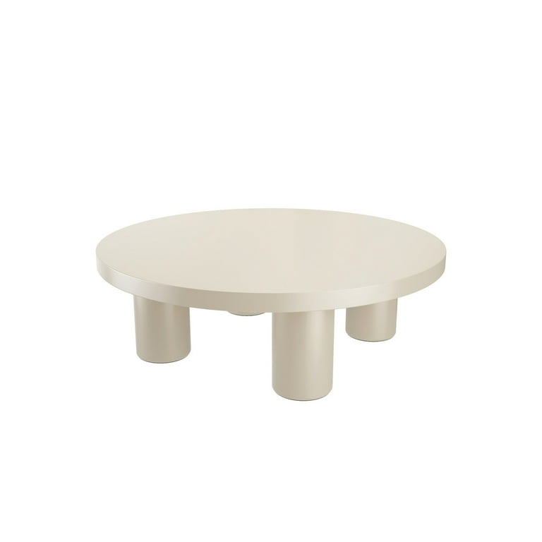 Modern Small Round Low Table Creamy White Coffee Table for Indoor