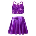 thumbnail image 2 of YiZYiF 2Pcs Girls Glittery Sequins Jazz Dance Suit Cheerleading Crop Top with Pleated Mini Skirt Purple 6, 2 of 6