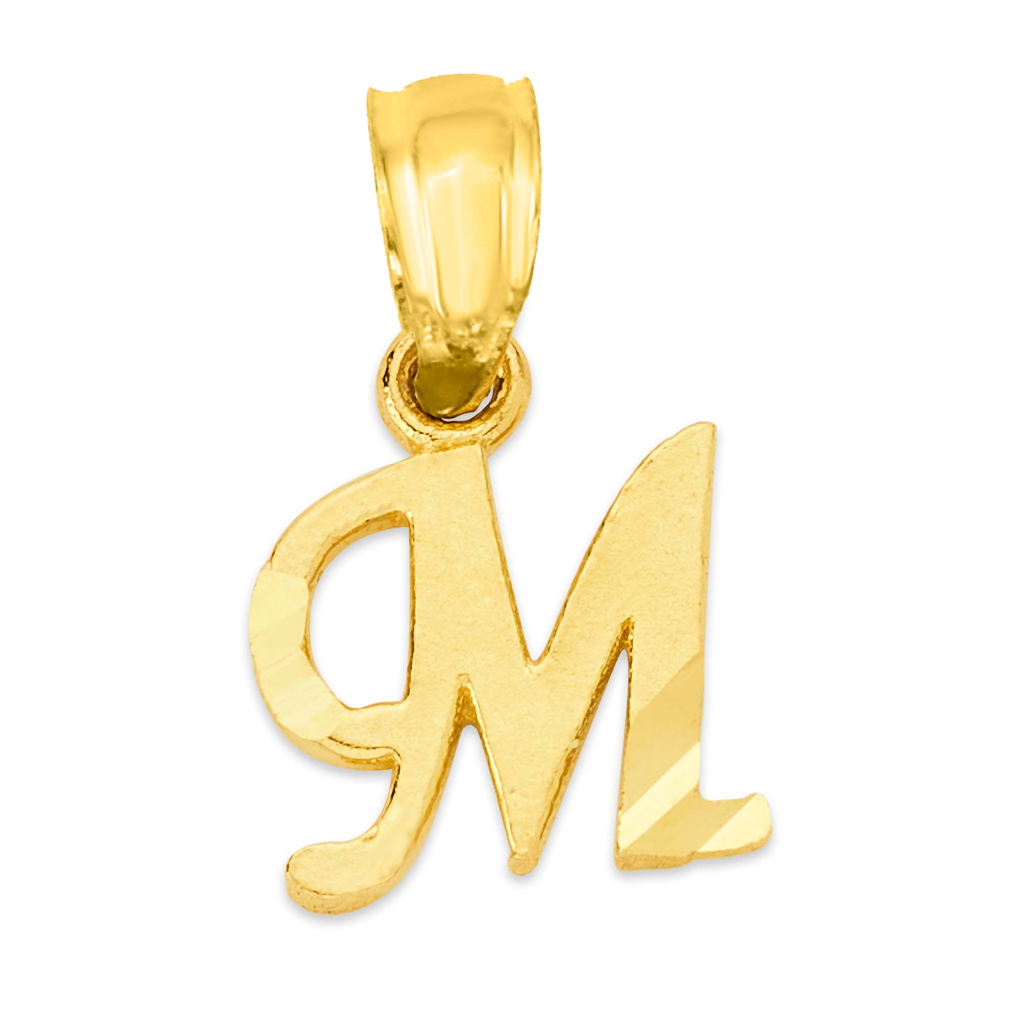 Dainty 10k Solid Gold M Initial Pendant for Necklace, Gold Personalized