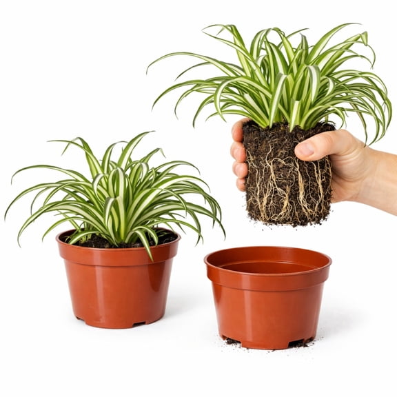 Spider Plant Variegated Houseplants - 2 Plants Rooted in Quart Pots, Air-Purifying Easy to Grow