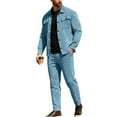 thumbnail image 2 of Men's Casual Sports Suede Business Button-down Jacket and Pants Suit, for Winter Formal Events and Professional Wear,Light Blue,XL, 2 of 4