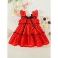 thumbnail image 2 of Kmbangi Robes d'Été pour Bébés Filles en Bas Âge Sans Manches Noeud devant Points Impression Robe de Réservoir à Plusieurs Niveaux pour 9M-3Y, 2 of 9