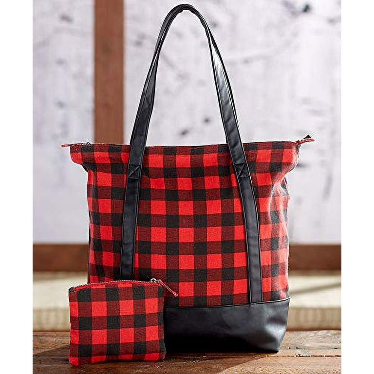 Red and Black Monogram Buffalo Plaid Womens Tote Bag and Coin Purse Set 2 Pieces Plain Walmart