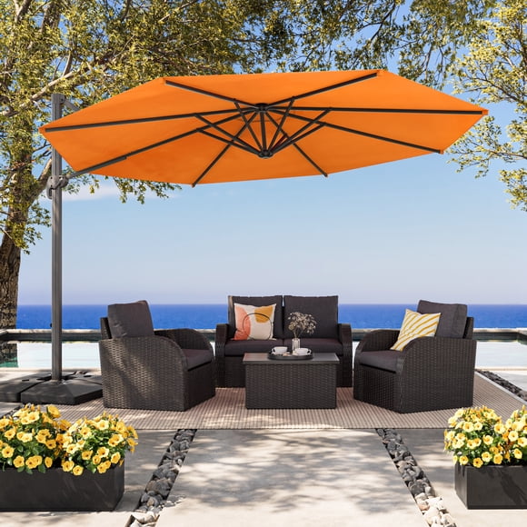 Parasol de terrasse déporté CorLiving Deluxe de 3,5 m (11,5 pi) avec armature en aluminium et toile résistante, orange