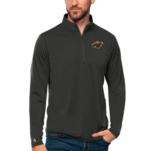 Men's Antigua Charcoal Minnesota Wild Tribute Quarter-Zip Pullover Top
