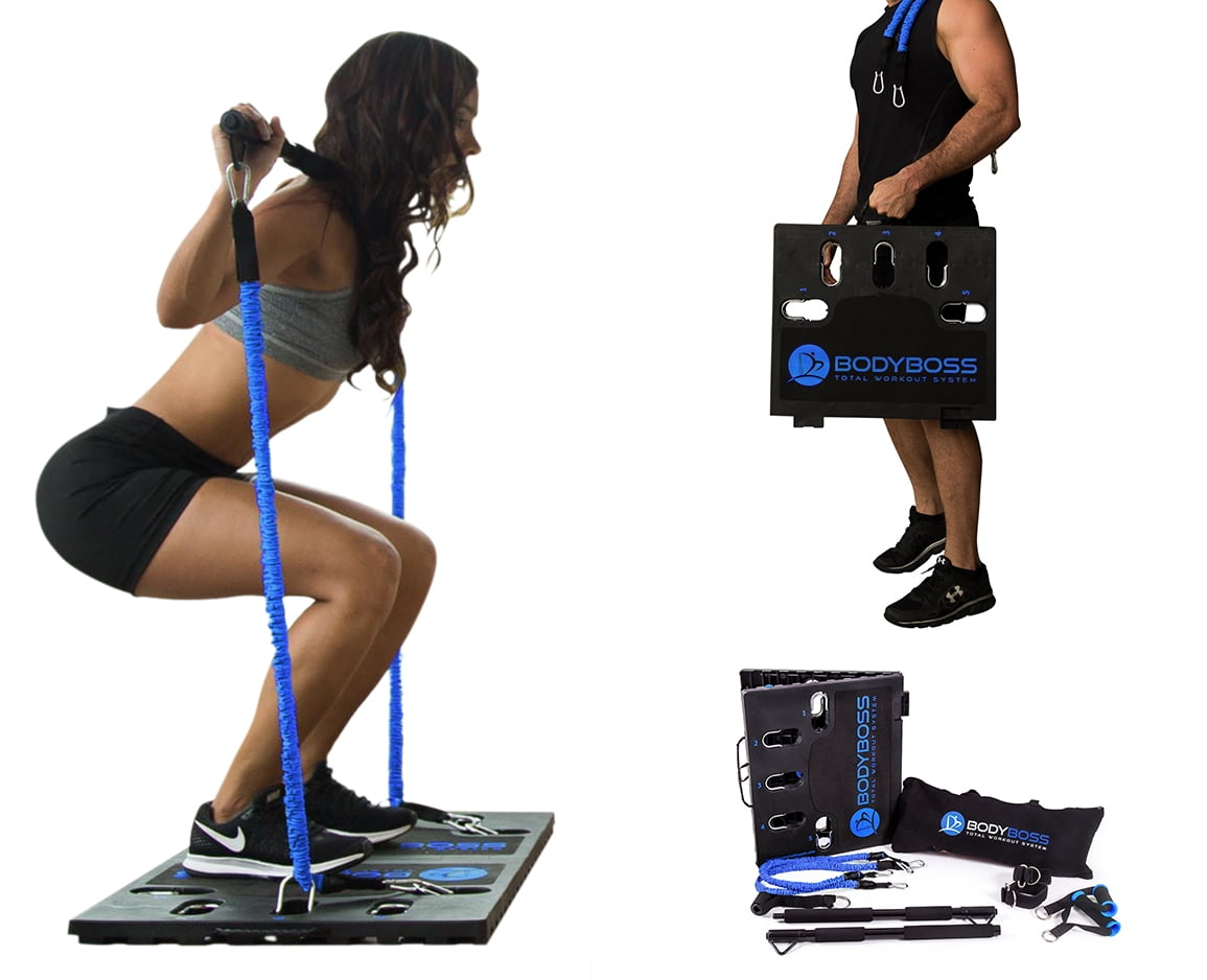 Collapsible Resistance Bar PKG4-Blue Full Portable Home Gym Workout Package BodyBoss 2.0 Resistance Bands 