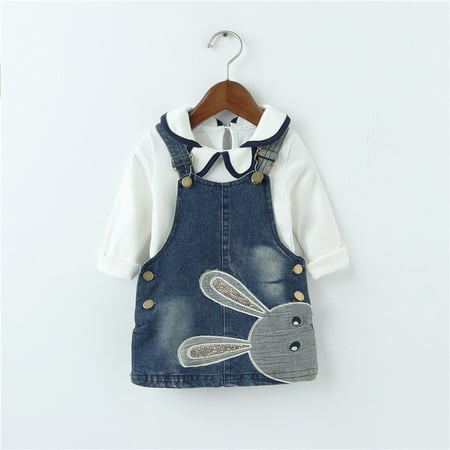 BOBORA Baby Girl Cute Rabbit Clothing Set Long Sleeve Dress Suit 2pcs