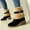 Black, variant on Womens Beige Warm Ankle Boots - Plush-Lined, Block Heel, PU Material with Pearl Buckle, Size 35, Ideal for Winter Casual/Commuting