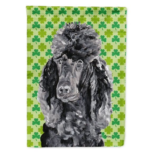 Black Standard Poodle Lucky Shamrock St. Patricks Day House Flag