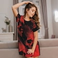 thumbnail image 3 of Honeii Red And Black Abstract Skull Print Women's Loose Short Sleeve Nightgown, Soft Cotton Sleepwear, Comfy Loose Fit Pajama Dress for Sleep and Lounge, 3 of 6