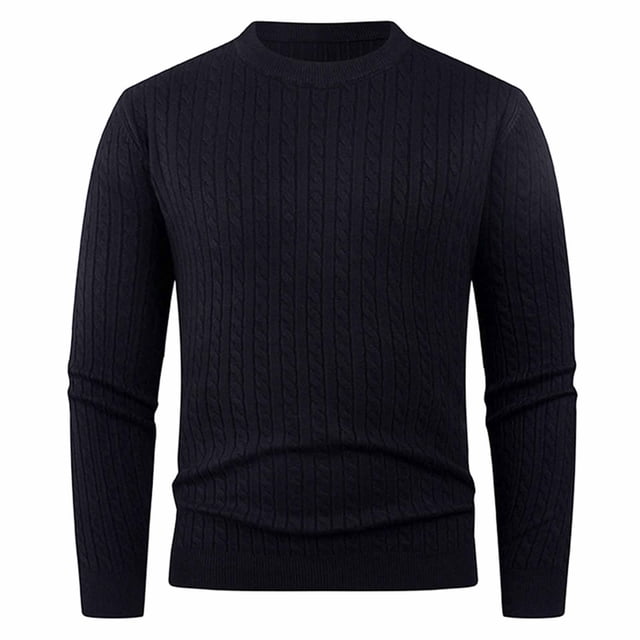 Kalauyu Chandail pour Hommes Col Rond Tricoté à Manches Longues Classique Doux avec Bord Nervuré