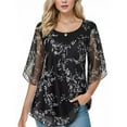 thumbnail image 3 of Weardear Womens Tops Ruffle 3/4 Sleeve Mesh Blouses Loose Flowy Tops Stretchy Shirts, 3 of 5