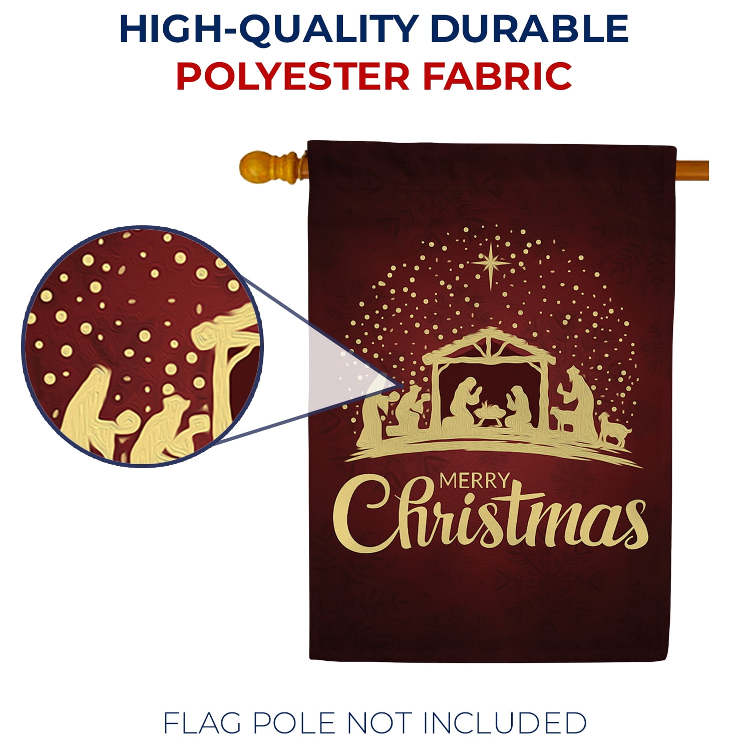 America Forever Merry Christmas Gold Nativity House Flag, 28 x 40 inch Double Sided, Religious Banner, Silhouette Scene Star Beautiful Outdoor Decor, Holiday Yard Flag