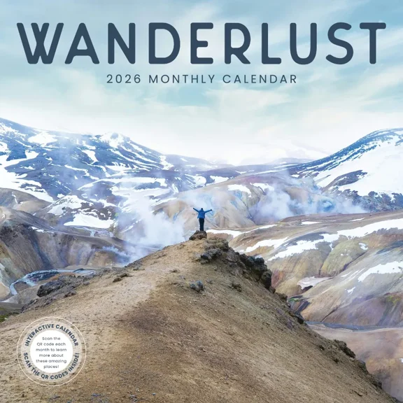 Wanderlust Calendar 2026 | Adventure Travel Wall Calendar 16 Month | 12" x 24" | Marble City Press