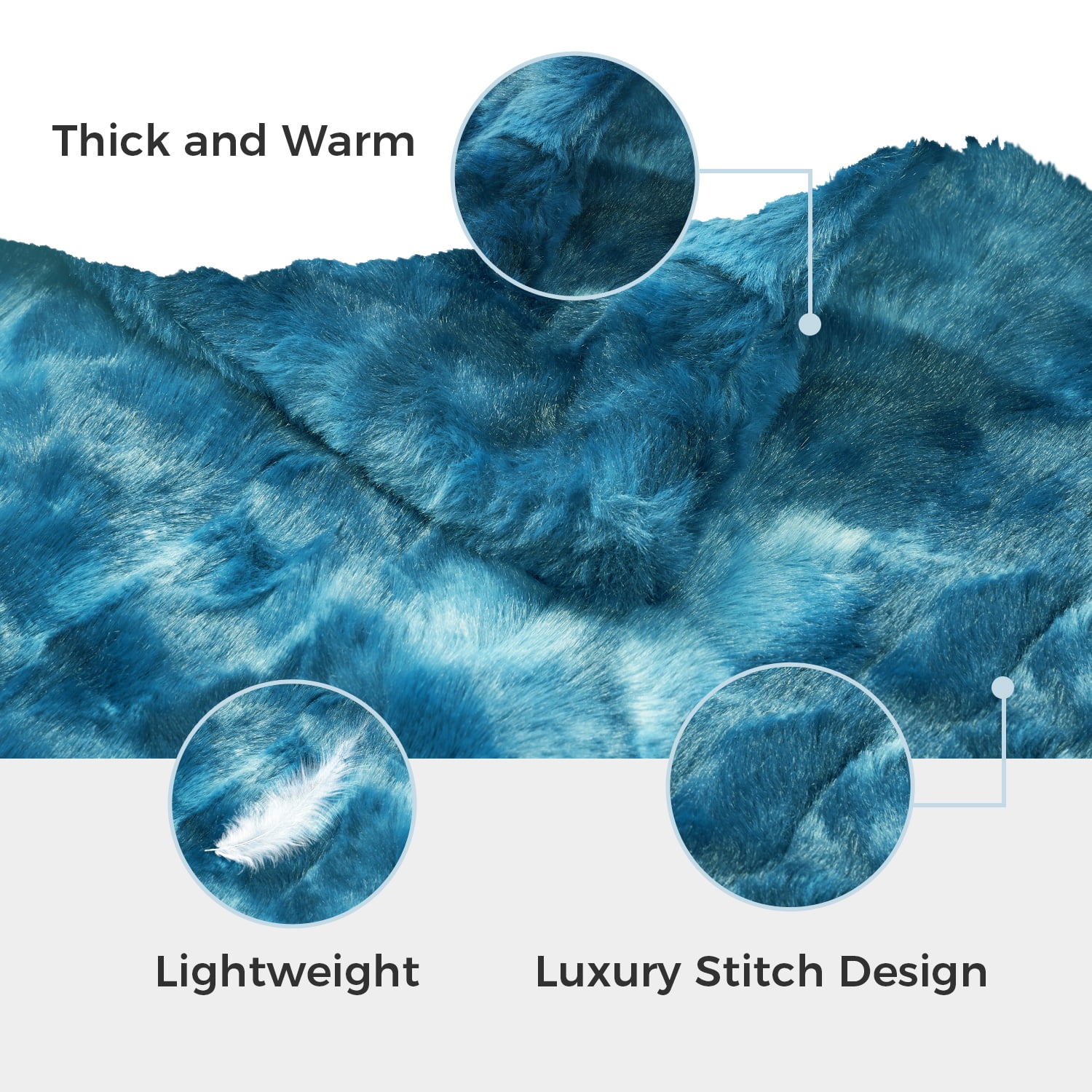 MOOFUN Faux Rabbit Fur Throw Blanket- 60x80 inches, Soft Fluffy Cozy Warm Fuzzy Machine Washable, Durable Blanket for Couch and Bed - Teal