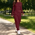 thumbnail image 4 of Karymi T Shirts for Women Solid 2 Piece Tracksuit, Crew Neck Long Sleeve Top & High Waist Drawstring Jogger Pants, Casual Loungewear Outfit, 4 of 9