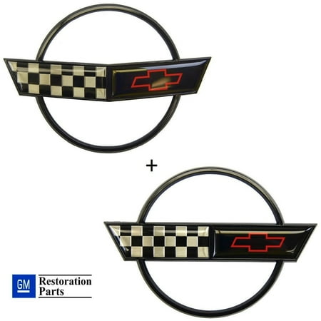 Front Nose Emblem (C4 Corvette Front Nose Emblem + Gas Fuel Lid Emblem Cross Flag Official GM Restoration Parts Includes Both Front and Rear Emblems Fits: 91 through 96)