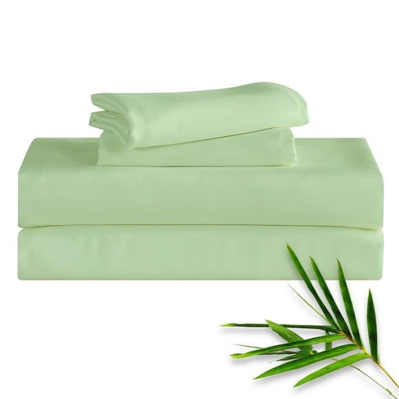 Hitime 4PC Bamboo Queen Sheet Set, Deep Pocket Fit 16", Breathable Super Soft Luxury Hotel Style Home Decor Queen Size Sheet Set, Gift for Women, Men - 2 Pillowcases, 1 Flat Sheet, 1 Fitted Sheet
