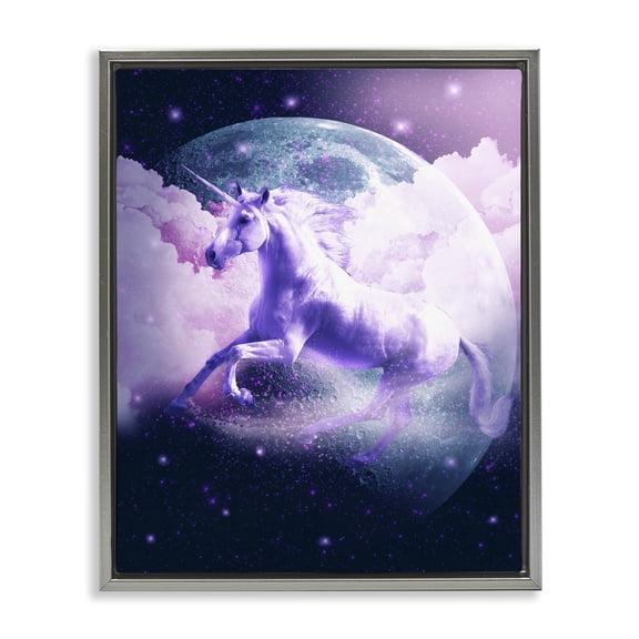 Stupell Industries Contemporary Unicorn in Outer Space Gray Floating Frame Canvas Art, 17 x 21, by Random Galaxy