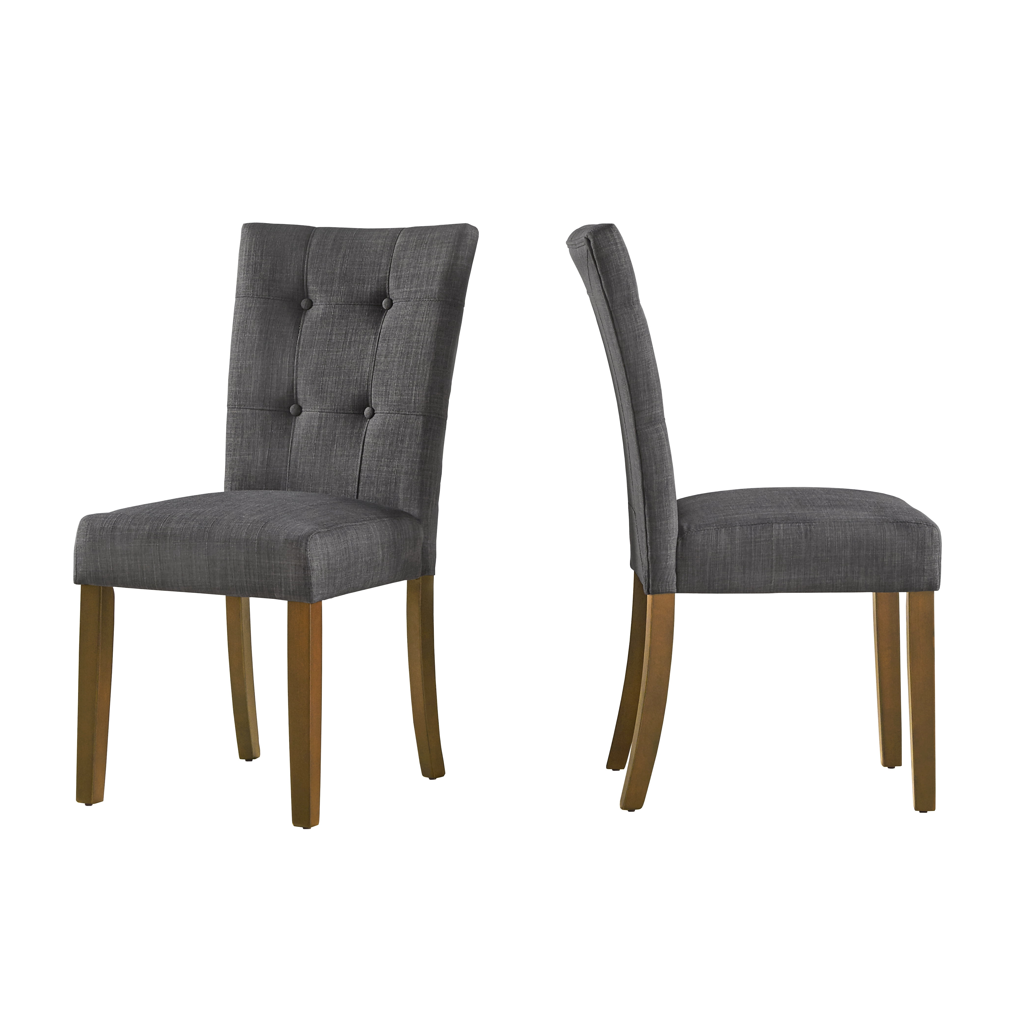 Chelsea Lane Upholstered Cherry Finish Dining Side Chair, Set of 2, Dark Gray